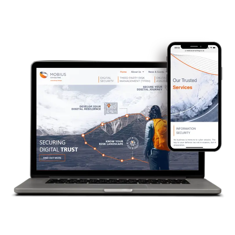 Laptop and Mobile View of Mobius Consulting Website